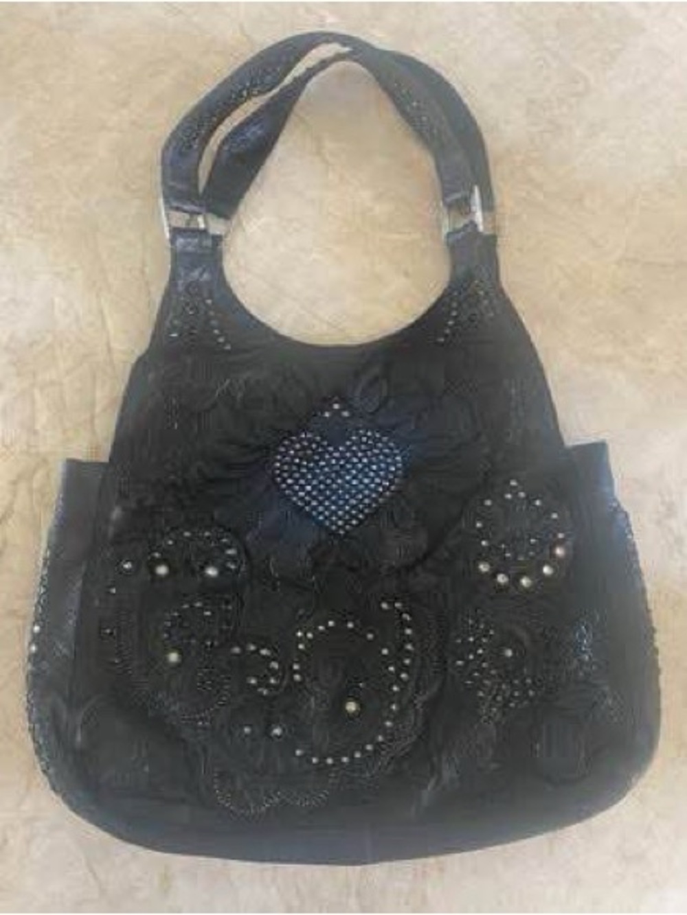 Kippys Black Embellished Shoulder Bag with Heart Detail